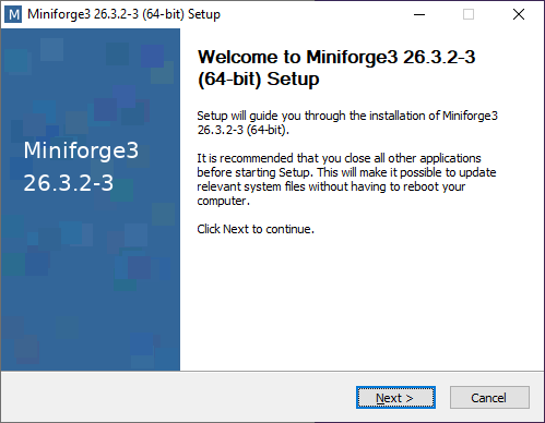 Main Miniforge installer prompt. 