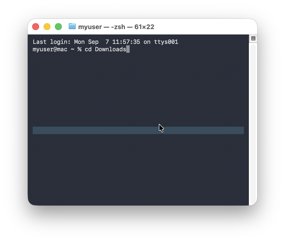 Navigating to the Downloads folder in Terminal.