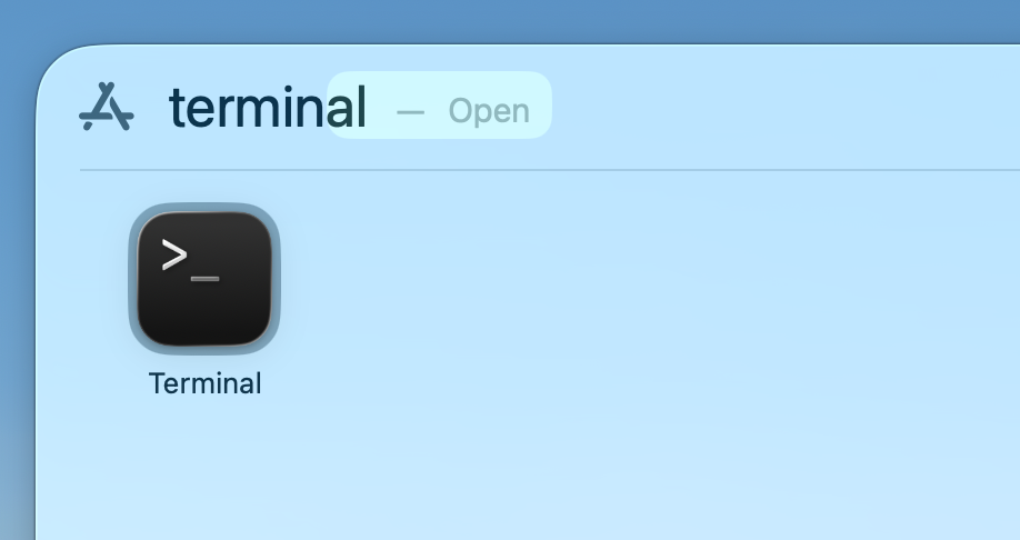 Starting up Terminal using Spotlight in macOS.