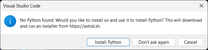 Disregarding the uv Python environment manager in VS Code.