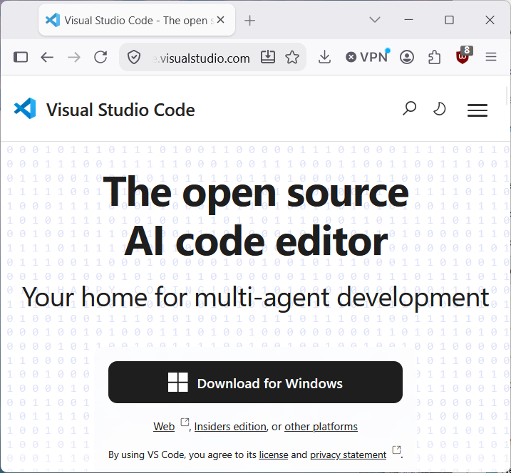 VS Code homepage which should contain a link to download the program.