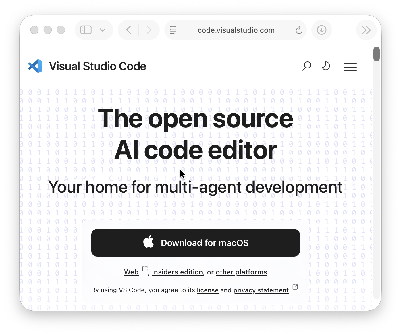 VS Code homepage which should contain a link to download the program.